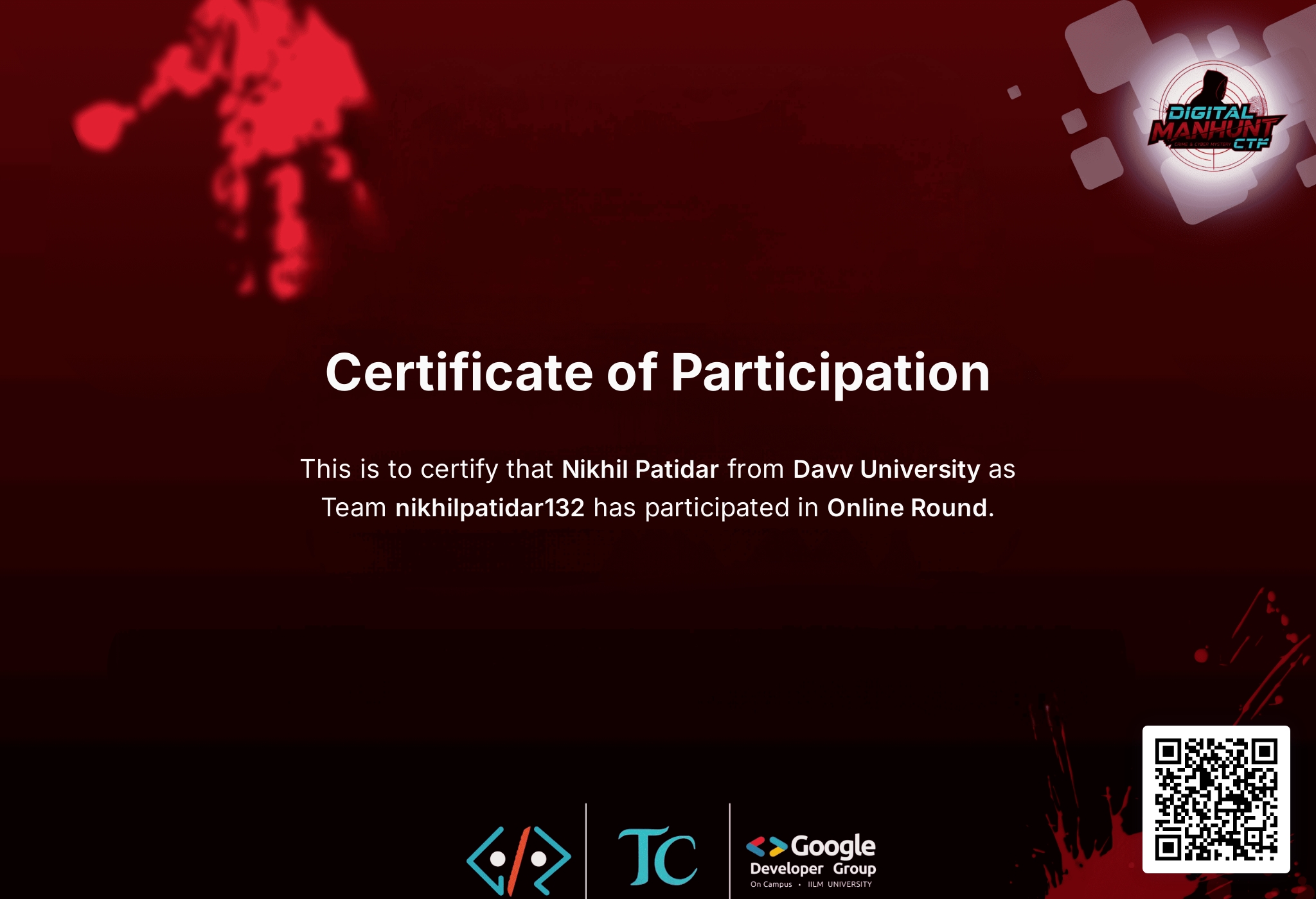 Digital CyberHunt CTF Certificate